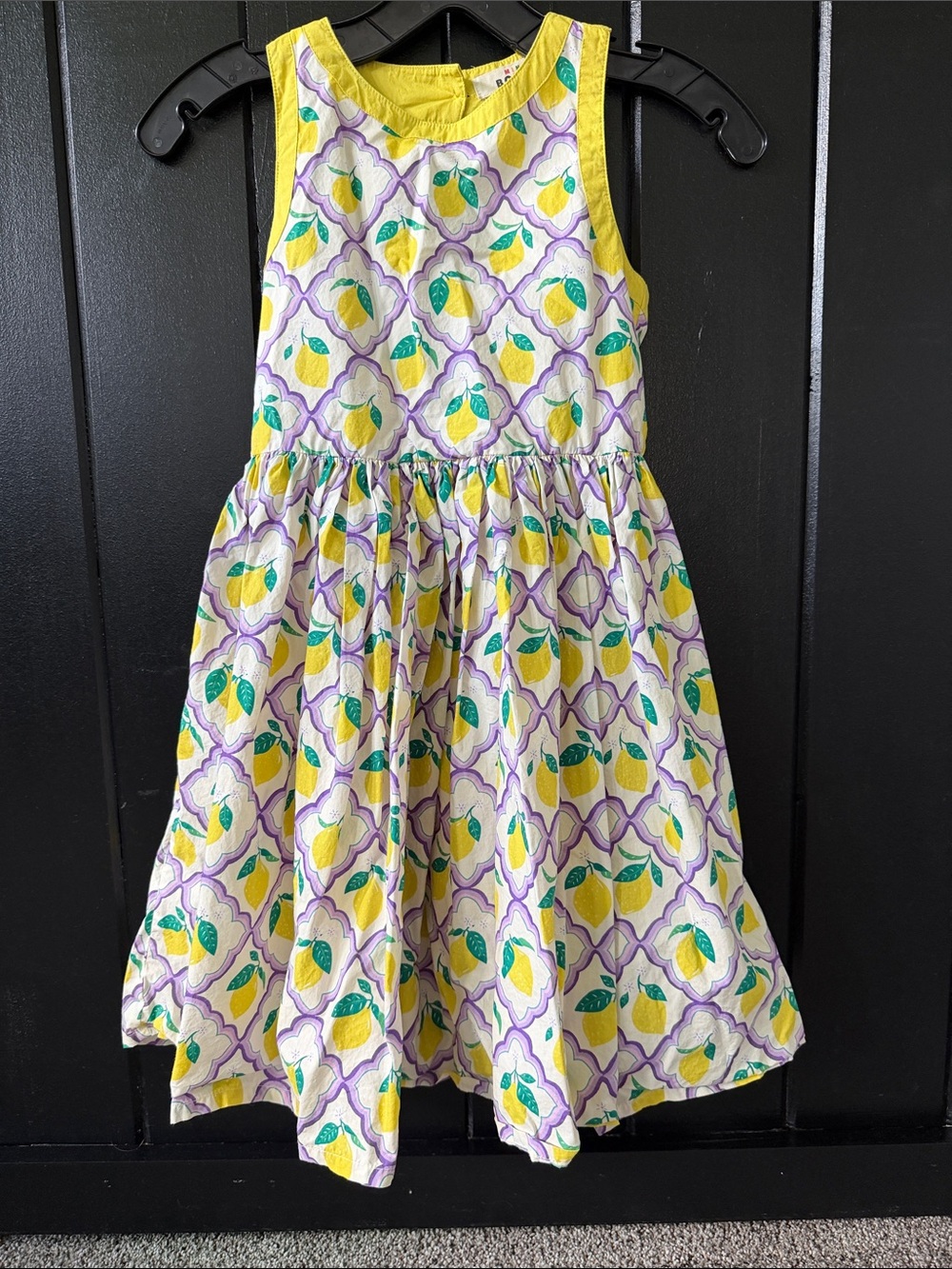 Mini Boden Yellow Lemon Print Dress with Purple Pattern